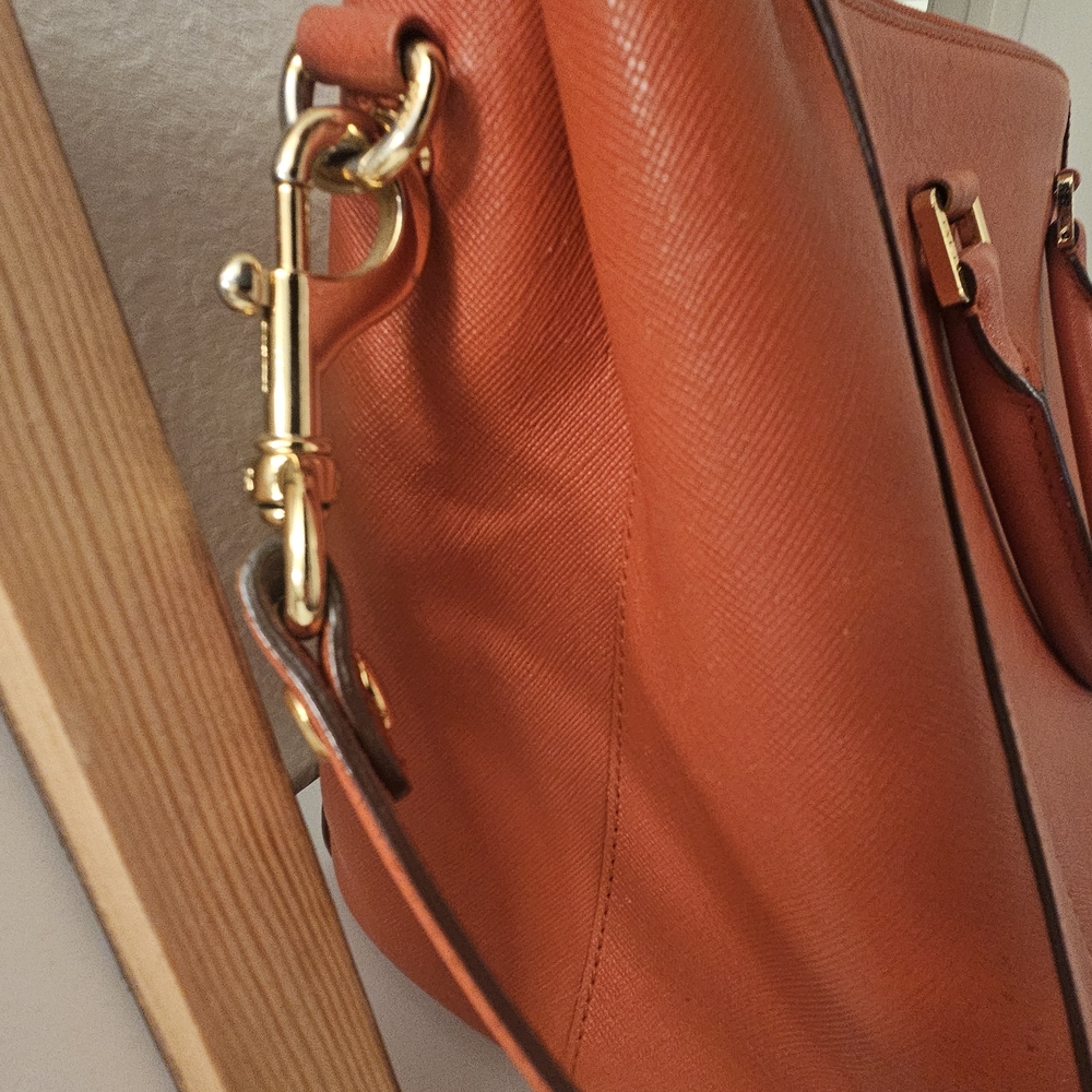 MCM Orange Satchel with Gold Accents - Picture 9 of 14